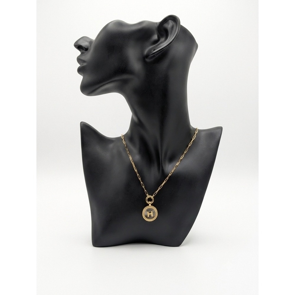 Gold Tone Paperclip Chain Initial H‎ Medallion Pendant Necklace